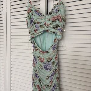 Floral Ruched Women’s Dress - Mint Green